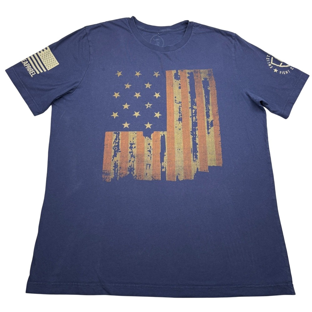 Nine Line Apparel Mens XL Navy Blue Flag O Say Can You See Eye Chart Graphic Tee